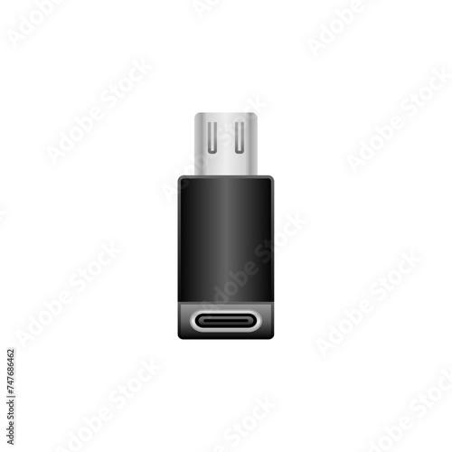 シンプルなイラスト_黒い変換アダプタ_Micro USB Type-B 2.0からUSB Type-C
