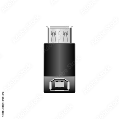 シンプルなイラスト_黒い変換アダプタ_USB Type-A メスからUSB Type-B 2.0