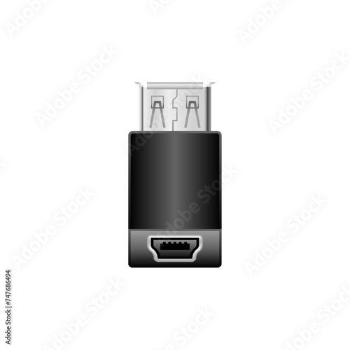 シンプルなイラスト_黒い変換アダプタ_USB Type-A メスからMini USB Type-B