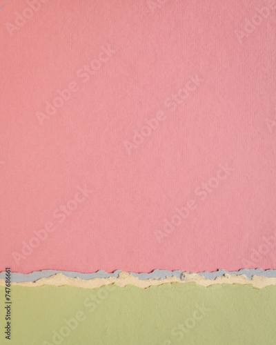 abstract paper landscape in pink and green pastel tones - collection of handmade rag papers