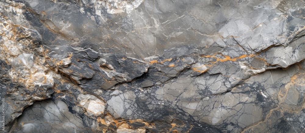 Naklejka premium This close-up photo captures an exquisite rock with a captivating yellow line running across its surface, creating a striking visual appeal.