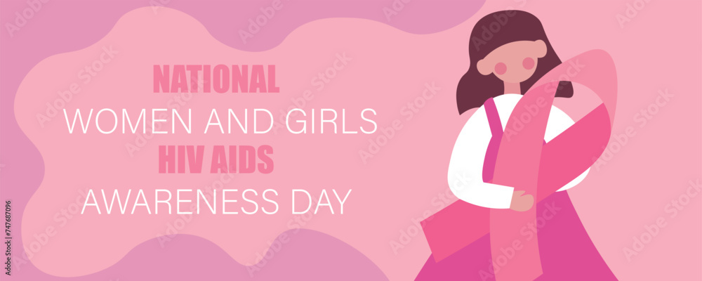 Awareness banner for National Women and Girls HIV AIDS Awareness Day with woman holding awareness ribbon Awareness banner for National Women and Girls HIV AIDS Awareness Day with woman holding awareness ribbon