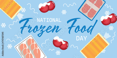 Banner for National Frozen Food Day on blue background