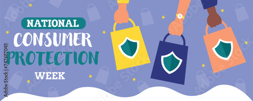 Banner for National Consumer Protection Week with shopping bags