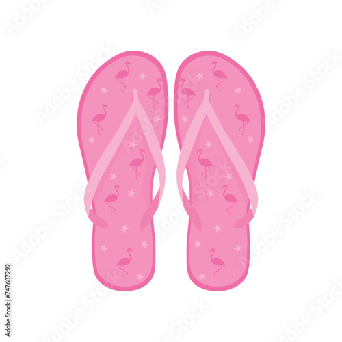 Pair of pink flip-flops on white background