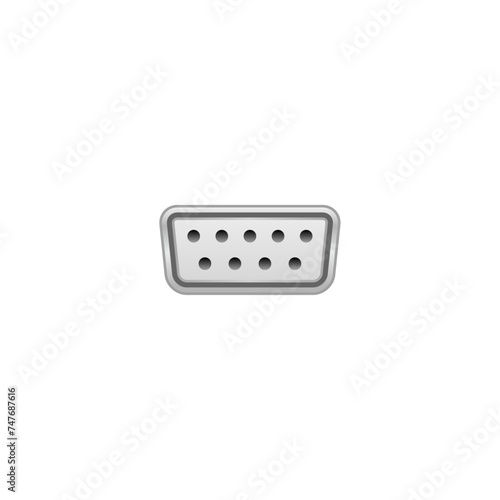 シンプルなイラスト_黒いRS-232Cケーブル 9ピン メス_差込口（ポート）