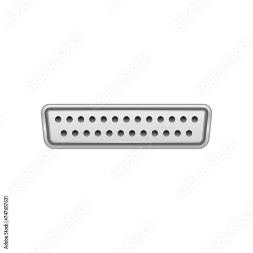 シンプルなイラスト_黒いRS-232Cケーブル 25ピン メス_差込口（ポート）