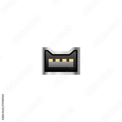 シンプルなイラスト_黒いIEEE1394ケーブル 4ピン オス_差込口（ポート）