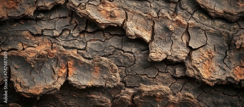 A detailed view of the textured bark on a tree, highlighting the natural patterns and creating a visually appealing background.