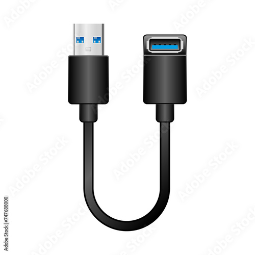 シンプルなイラスト_黒い変換ケーブル_USB Type-A 3.0からUSB Type-A 3.0 メス