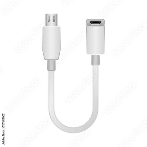 シンプルなイラスト_白い変換ケーブル_Micro USB Type-B 2.0からMicro USB Type-B 2.0 メス