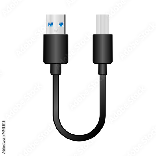 シンプルなイラスト_黒い変換ケーブル_USB Type-A 3.0からUSB Type-B 3.0