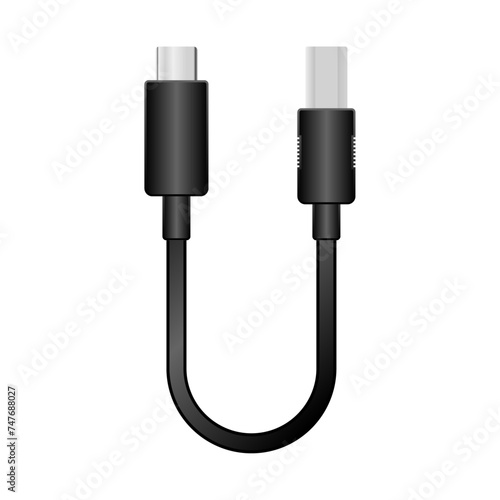 シンプルなイラスト_黒い変換ケーブル_USB Type-CからUSB Type-B 2.0