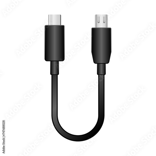 シンプルなイラスト_黒い変換ケーブル_USB Type-CからMicro USB Type-B 2.0
