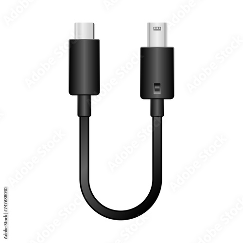 シンプルなイラスト_黒い変換ケーブル_USB Type-CからMini USB Type-B