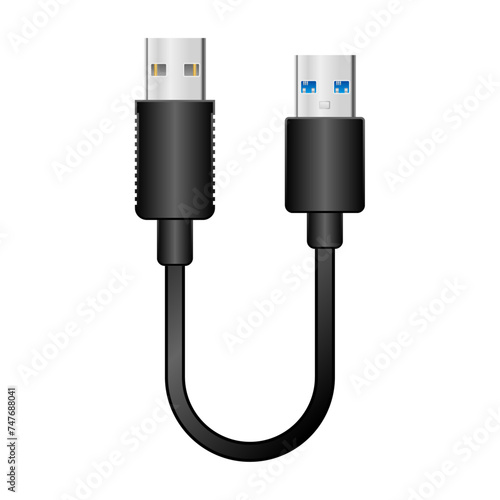 シンプルなイラスト_黒い変換ケーブル_USB Type-A 2.0からUSB Type-A 3.0