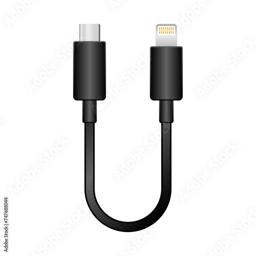 シンプルなイラスト_黒い変換ケーブル_USB Type-CからLightning