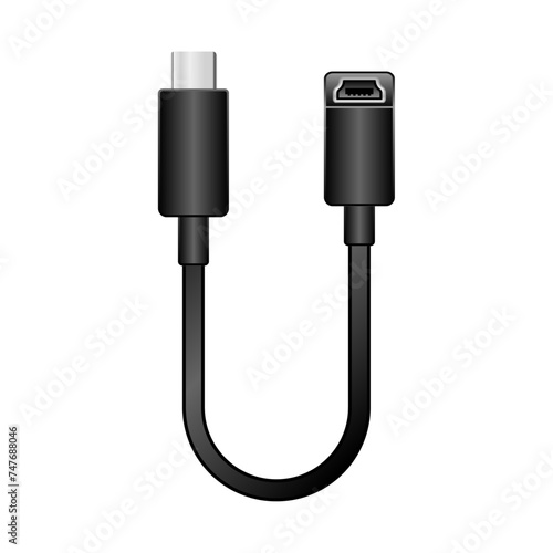 シンプルなイラスト_黒い変換ケーブル_USB Type-CからMini USB Type-B メス