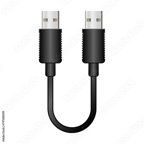 シンプルなイラスト_黒い変換ケーブル_USB Type-A 2.0からUSB Type-A 2.0