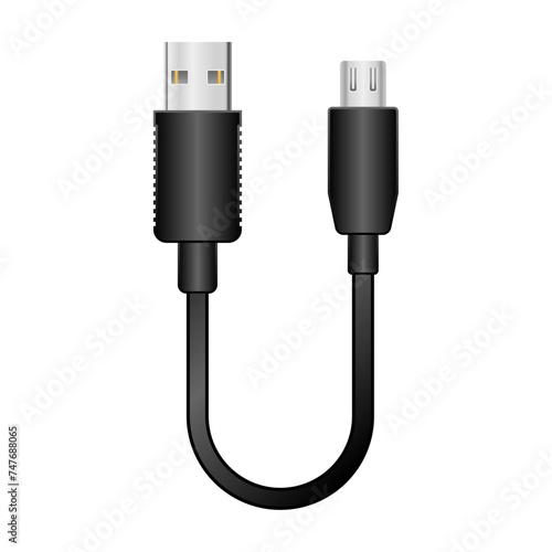 シンプルなイラスト_黒い変換ケーブル_USB Type-A 2.0からMicro USB Type-B 2.0