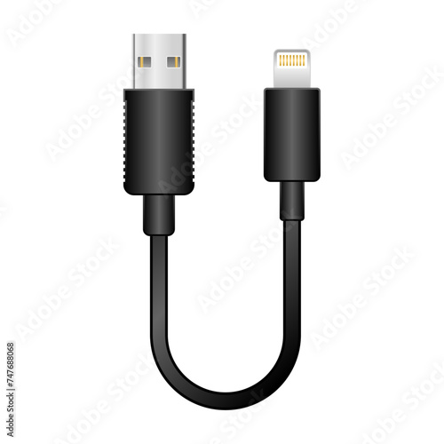 シンプルなイラスト_黒い変換ケーブル_USB Type-A 2.0からLightning