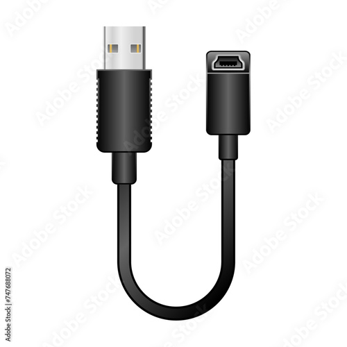 シンプルなイラスト_黒い変換ケーブル_USB Type-A 2.0からmini USB Type-B メス