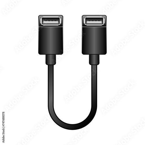 シンプルなイラスト_黒い変換ケーブル_USB Type-A 2.0 メスからUSB Type-A 2.0 メス