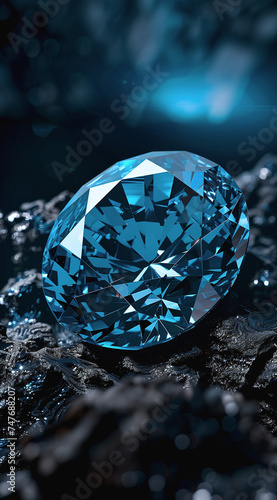 A glowing blue diamond on a dark background