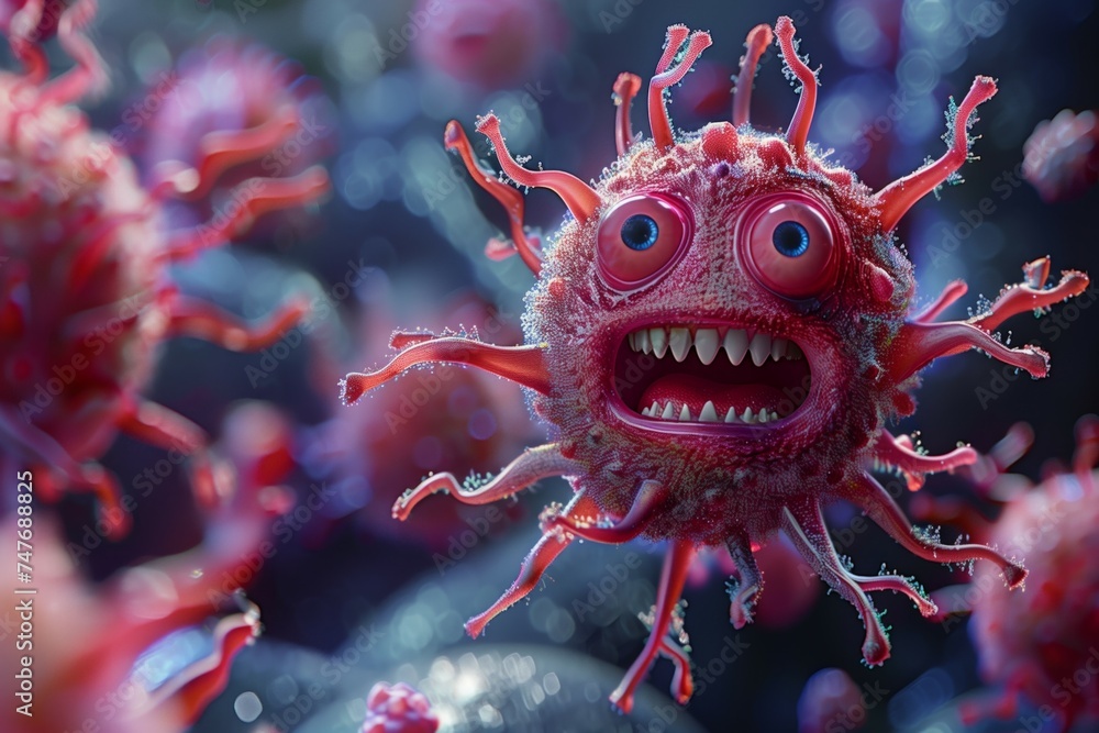 A funny cartoonized virus with a face, AI-generated illustration A funny cartoonized virus with a face, AI-generated illustration