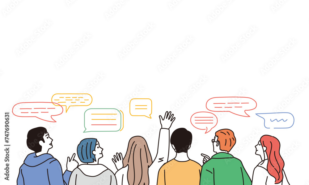 Naklejka premium シンプルなタッチの後ろ姿の男女のイラスト 