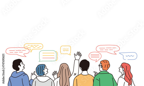 シンプルなタッチの後ろ姿の男女のイラスト
