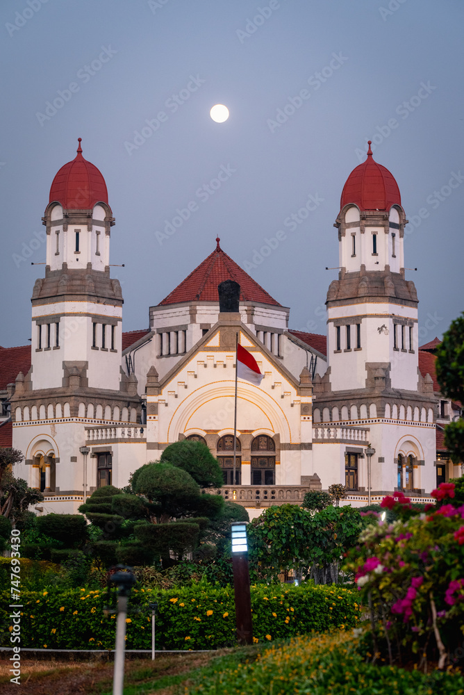 Lawang Sewu with fullmoon above