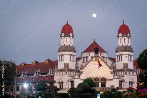Lawang Sewu with fullmoon above