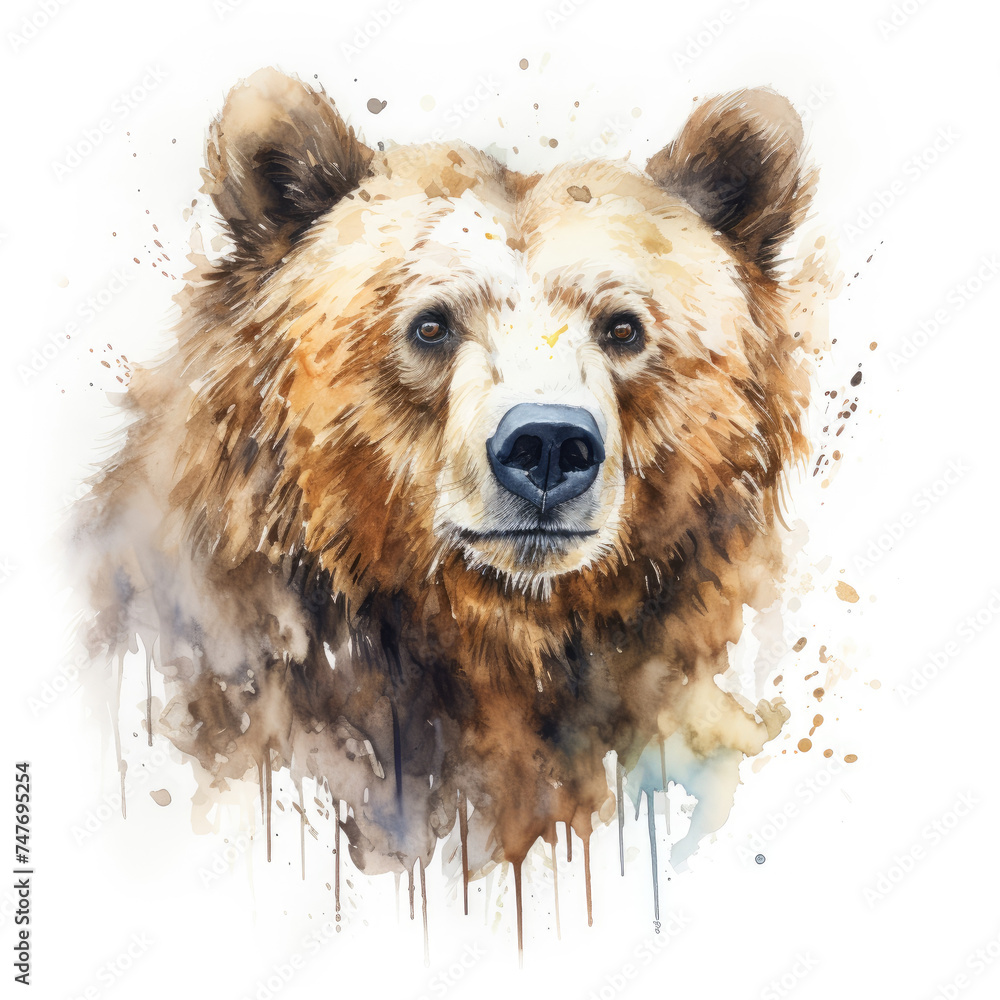 illustration of grizzly bear splashing watercolor - obrazy, fototapety, plakaty 