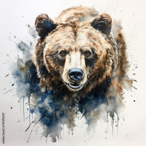 illustration of grizzly bear splashing watercolor