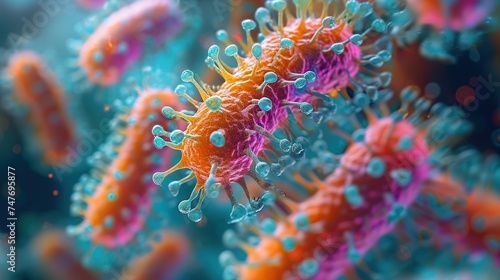 Microscopic view of virus cells. 3D rendering
