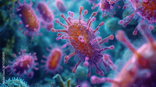 Viruses. Bacteria. Microscopic view. 3d render