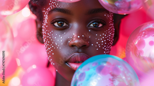 Portrait of Young Woman with Ethereal Bubbles