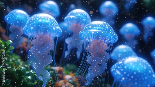 Translucent Jellyfish swimming in aquarium. 