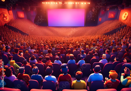 Packed house of cartoon audience waiting for the show to begin. Edited AI generated image 