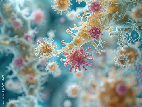 Germs  bacteria  and virus under a microscope  3d render