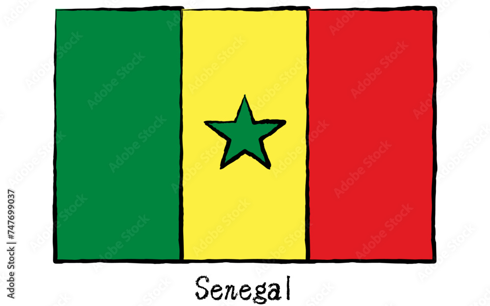 Naklejka premium Analog hand-drawn world flag, Senegal