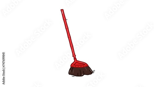 Isolated sweeping red Taiwanese broom