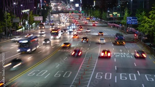 Evening road traffic in Hannam-dong, Seoul, South Korea photo