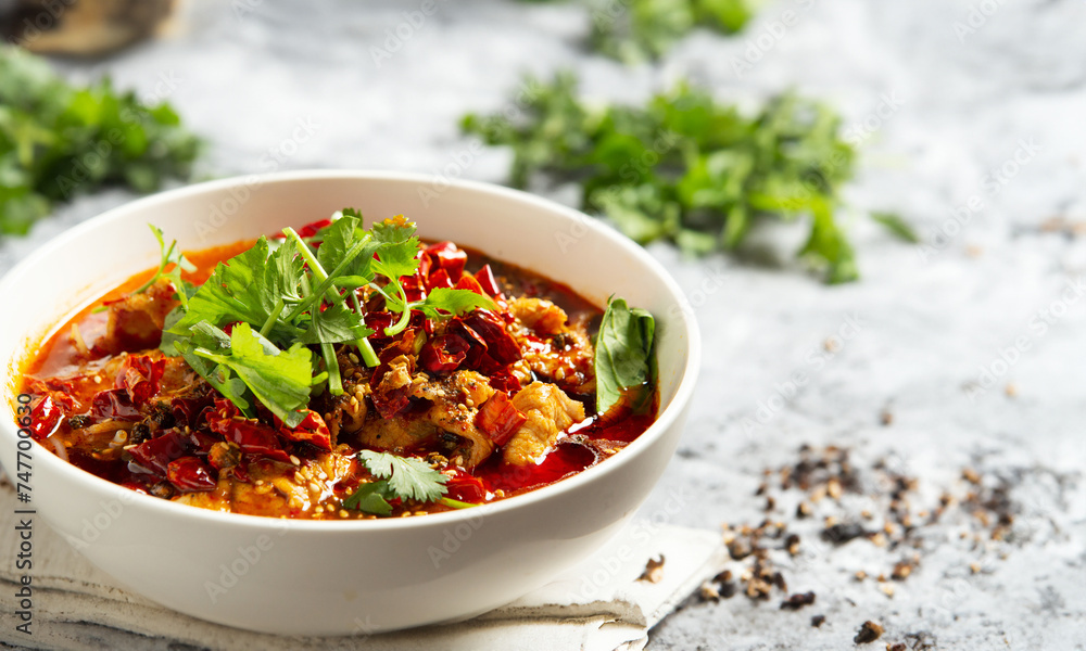 skewered vegetables and meat cooked in a hot and spicy soup skewered vegetables and meat cooked in a hot and spicy soup