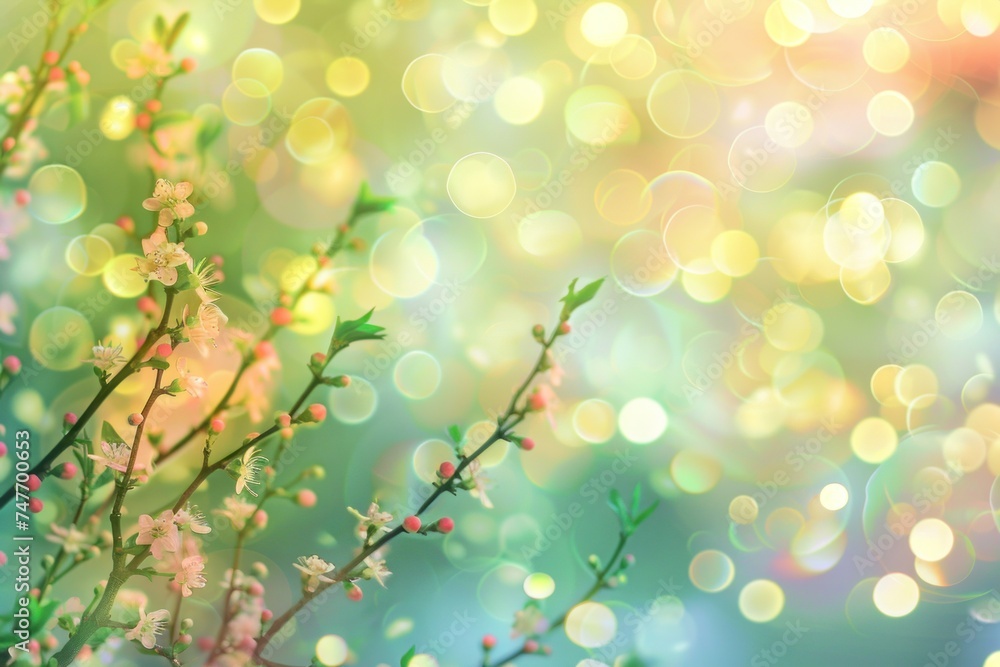 Fototapeta premium Illumination and spring blurred background. Generative AI.