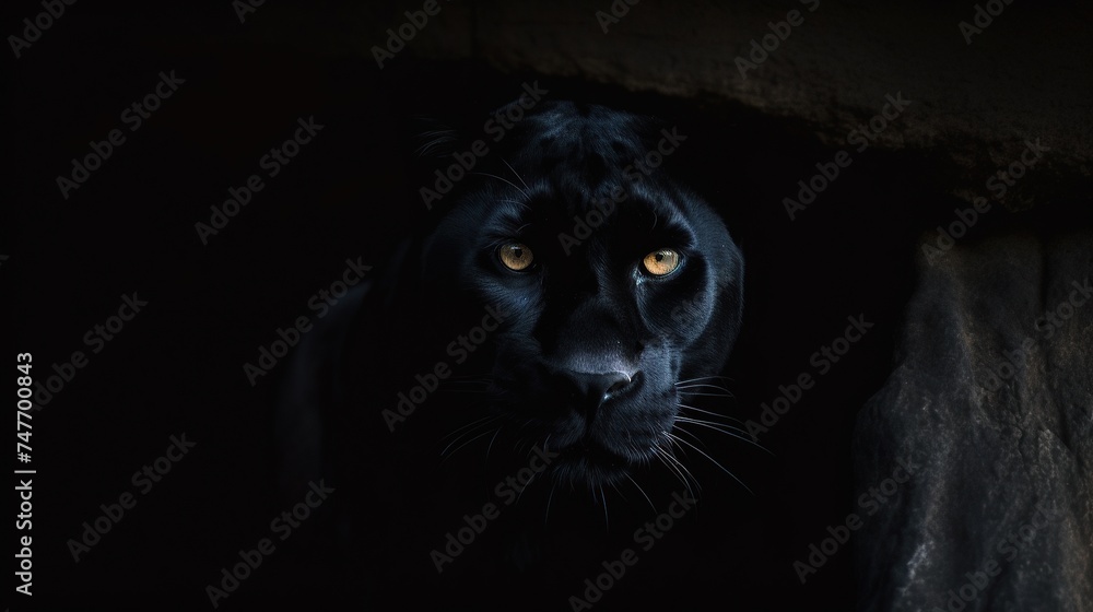 Black jaguar hide in the darkness