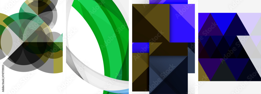 Vector posters - minimalist geometric abstract backgrounds, featuring circles, lines, and triangles in clean, modern design Vector posters - minimalist geometric abstract backgrounds, featuring circles, lines, and triangles in clean, modern design