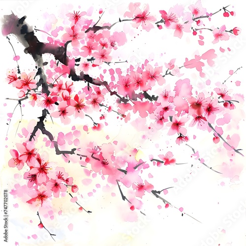 Japanese cherry sakura watercolor 
