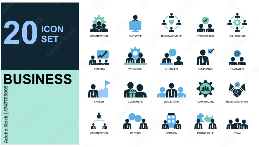 icon set business isolated silhouette icon set business, marketing, management, social, loyalty, service, retention, handshake, fist bump and more sign. UI icon set in a flat design.